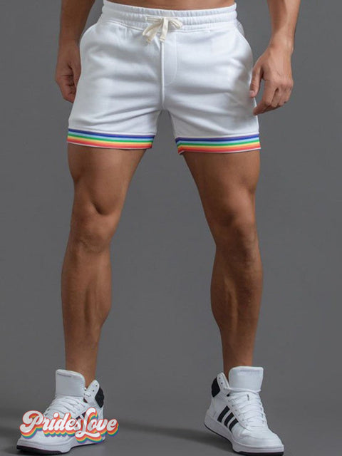 Men’s Rainbow Striped Casual Shorts White / S