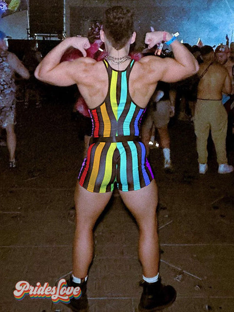 Men’s Rainbow Striped Patchwork Sleeveless U-Neck Singlet Romper