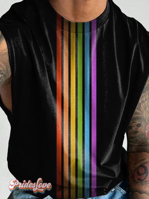 Men’s Rainbow Stripes Gradient Lgbt Gay Pride Wide Shoulder Vest