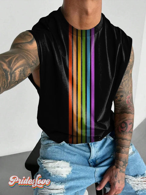Men’s Rainbow Stripes Gradient Lgbt Gay Pride Wide Shoulder Vest Black / S