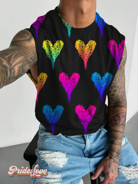Men’s Retro Art Multicolor Rainbow Love Wide Shoulder Vest / S