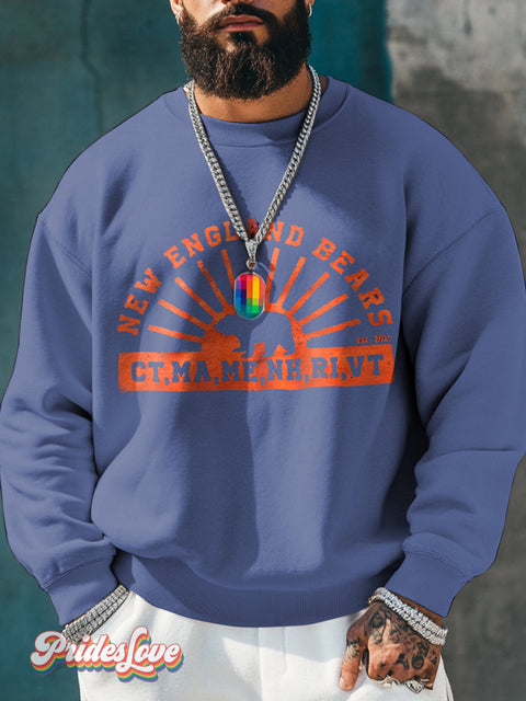 Men’s Retro Bear Clan Slogan Texture Divergent Lgbt Print Casual Sweatshirt