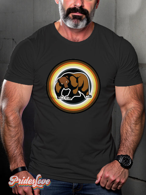 Men’s Retro Bear Logo Stripe Circle Color Lgbt Print Casual T-Shirt Multicolor / S