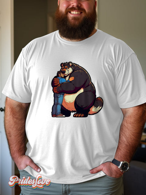 Men’s Retro Bear Man Hug Cartoon Family Lgbt Printed Casual T-Shirt Multicolor / S
