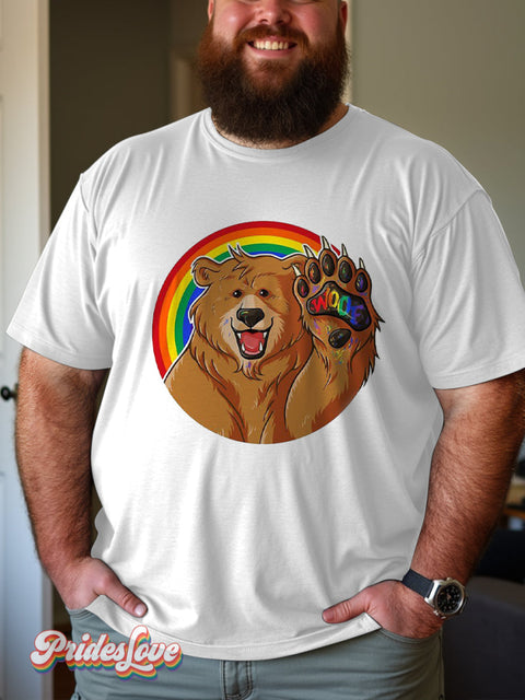 Men’s Retro Bear Palm Rainbow Texture Lgbt Print Casual T-Shirt Multicolor / S