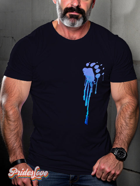 Men’s Retro Bear Paw Print Ink Stripe Circular Color Lgbt Casual T-Shirt Multicolor / S