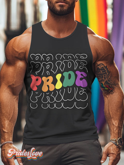 Men’s Retro Bubble Rainbow Stacked Slogan Lgbt Print Tank Top Multicolor / S