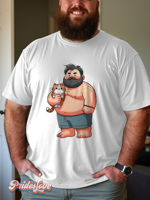 Men’s Retro Cat Fat Cute Cartoon Style Lgbt Printed Casual T-Shirt Multicolor / S