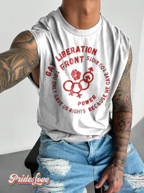Men’s Retro Circle Slogan Logo Tandem LGBT Print Wide Shoulder Vest Multicolor / S