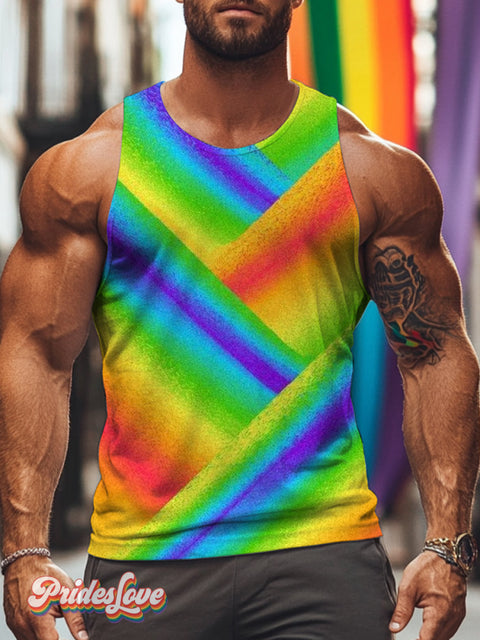 Men’s Retro Color Gradient Rainbow LGBT Tank Top Multicolor / S