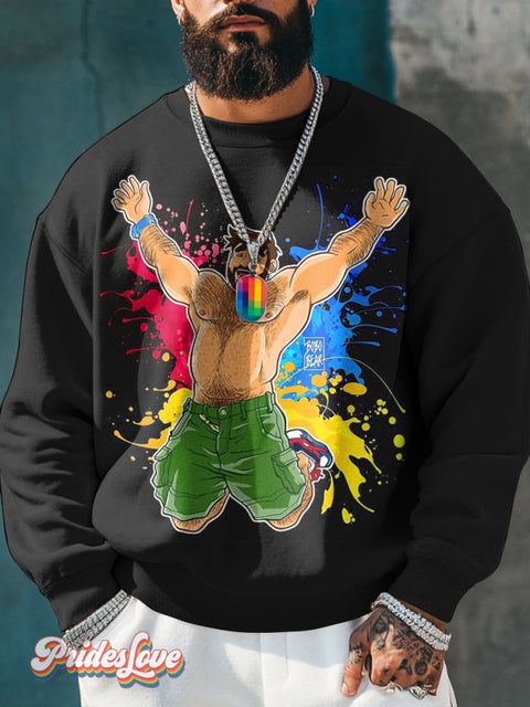 Men’s Retro Color Ink Splash Gay Half Naked Open Hands Lgbt Printed Casual Sweatshirt Multicolor / S