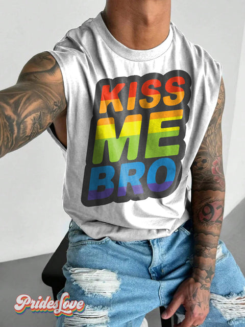Men’s Retro Colorful Gradient Slogan LGBT Print Shoulder Vest Multicolor / S