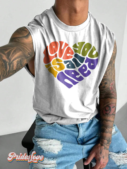 Men’s Retro Colorful Striped Love Slogan LGBT Print Shoulder Vest Multicolor / S