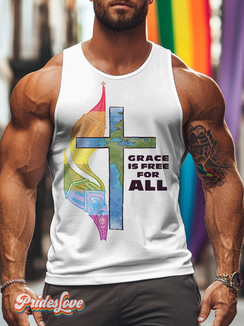 Men’s Retro Cross Rainbow Slogan LGBT Print Vest Multicolor / S