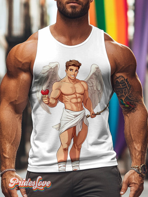 Men’s Retro Cupid Archery Love Heart Half-naked LGBT Tank Top Multicolor / S