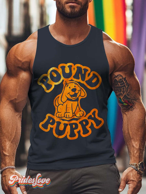 Men’s Retro Dog Ring Slogan Gay Lgbt Print Vest Multicolor / S