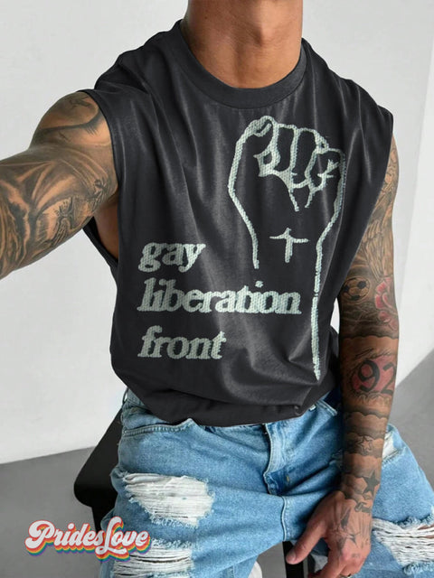Men’s Retro Fist Slogan LGBT Print Wide Shoulder Vest Multicolor / S