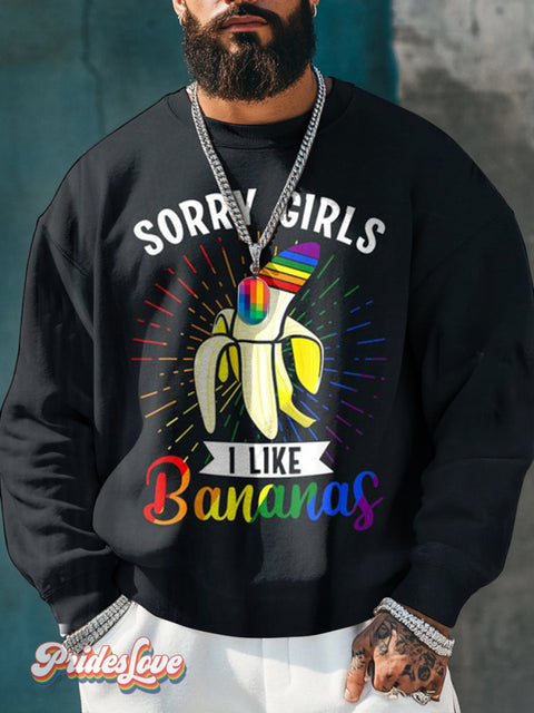 Men’s Retro Gay Banana Rainbow Stripes Slogan Lgbt Printed Casual Sweatshirt Multicolor / S