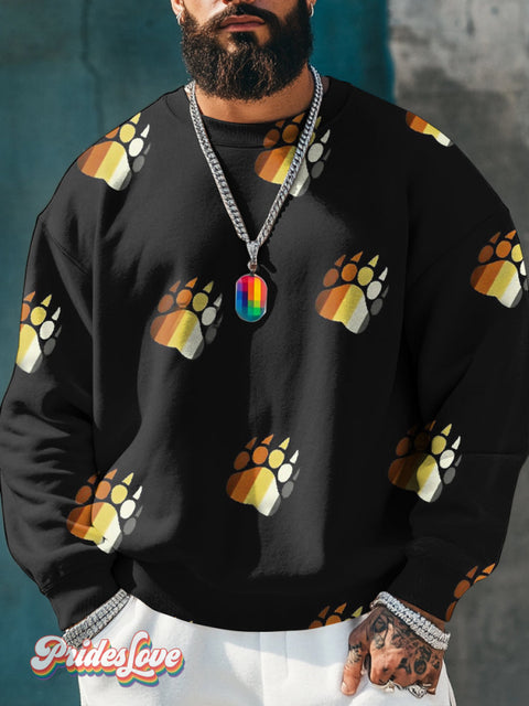 Men’s Retro Gay Bear Clan Paw Texture Covered Lgbt Printed Casual Sweatshirt