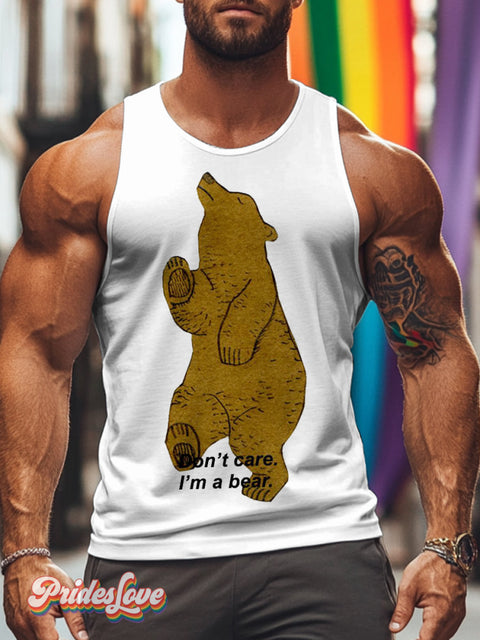 Men’s Retro Gay Bear Dancing Slogan LGBT Print Tank Top Multicolor / S