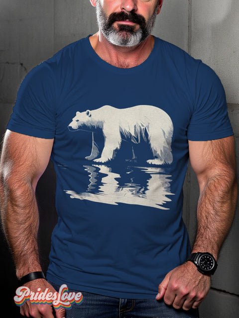 Men’s Retro Gay Bear Reflection Print Casual 100% Cotton T-Shirt Multicolor / S