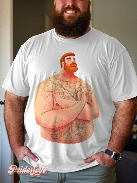 Men’s Retro Gay Beard Big Belly Body Hair Lgbt Printed Cotton T-Shirt Multicolor / S