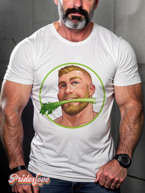 Men’s Retro Gay Biting Onion Ring Suggestive LGBT Print T-shirt Multicolor / S
