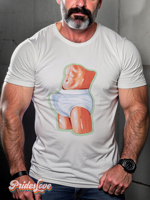 Men’s Retro Gay Body Underwear Protruding Suggestive Lgbt Printed Casual T-Shirt Multicolor / S