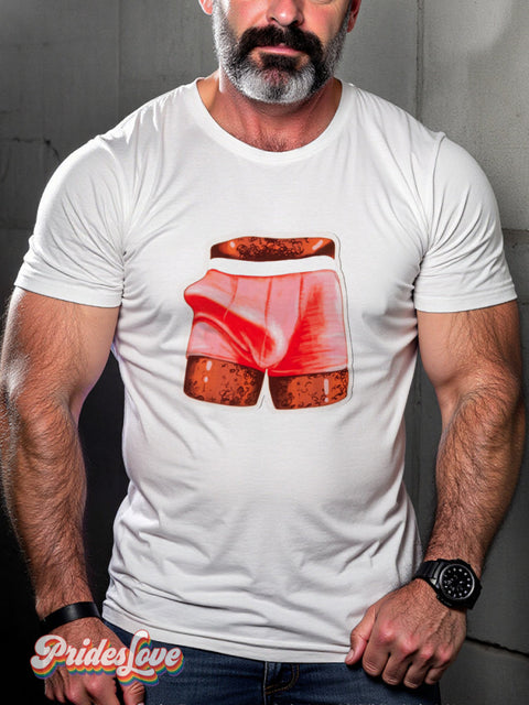 Men’s Retro Gay Body Underwear Protruding Suggestive Lgbt Printed Casual T-Shirt Multicolor / S