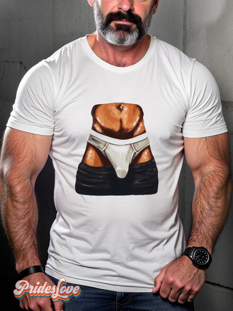 Men’s Retro Gay Body Underwear Protruding Suggestive Lgbt Printed Casual T-Shirt Multicolor / S