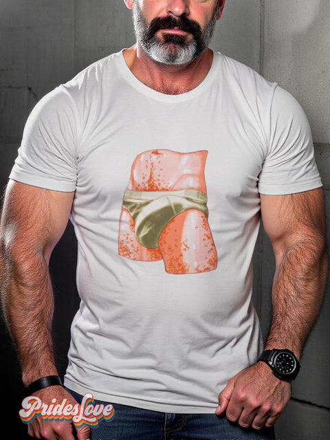 Men’s Retro Gay Body Underwear Protruding Suggestive Lgbt Printed Casual T-Shirt Multicolor / S