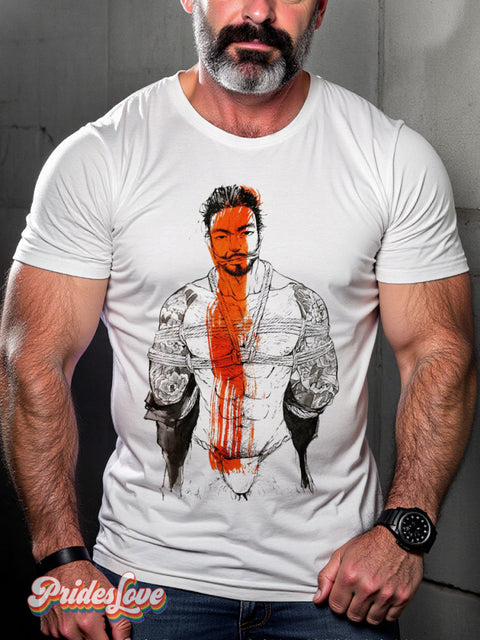 Men’s Retro Gay Bondage Body Line Color Lgbt Print T-Shirt Multicolor / S