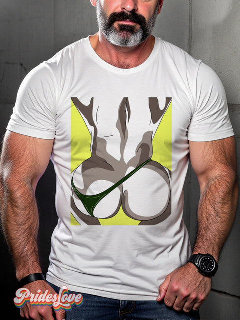 Men’s Retro Gay Butt Thong Lgbt Printed Casual T-Shirt Multicolor / S
