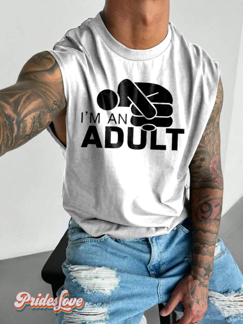 Men’s Retro Gay Character Slogan Simple Adult LGBT Wide Shoulder Vest Multicolor / S