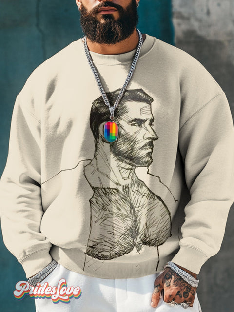 Men’s Retro Gay Chest Hair Dense Lines Lgbt Printed Casual Sweatshirt