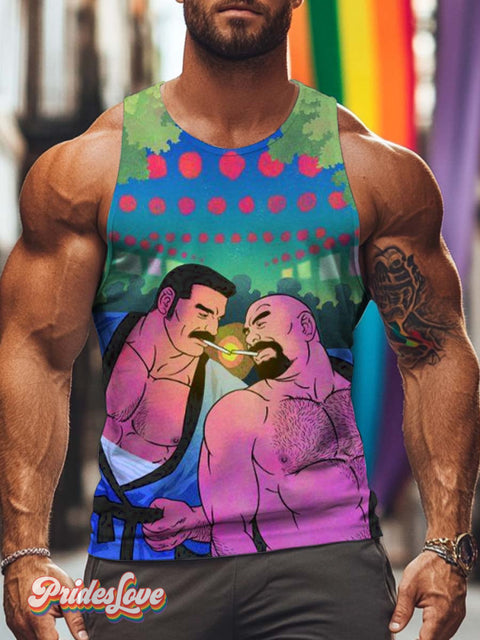 Men’s Retro Gay Cigarette Beard Lgbt Printed Vest Multicolor / S