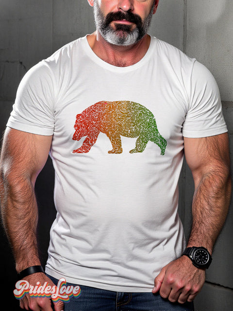 Men’s Retro Gay Colorful Textured Splicing Bear Lgbt Print T-Shirt Multicolor / S