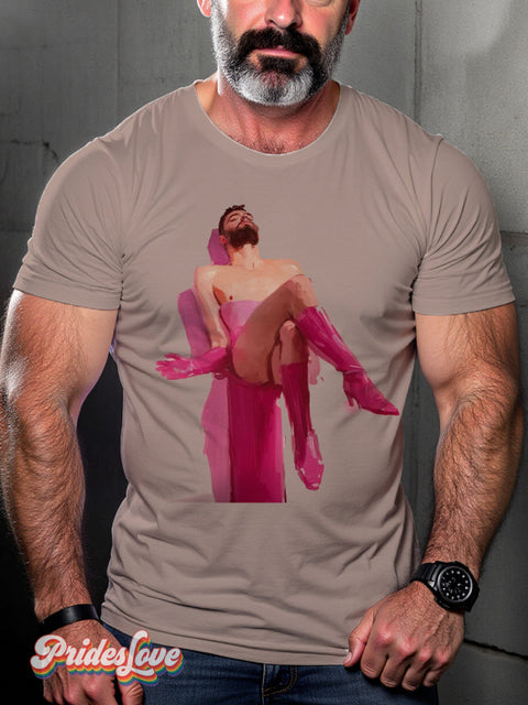 Men’s Retro Gay Cross Legs Pink Boots Hint LGBT Print T-shirt Multicolor / S