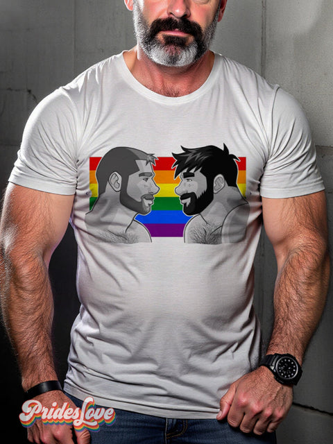 Men’s Retro Gay Eyes Rainbow Stripes LGBT Print T-shirt Multicolor / S