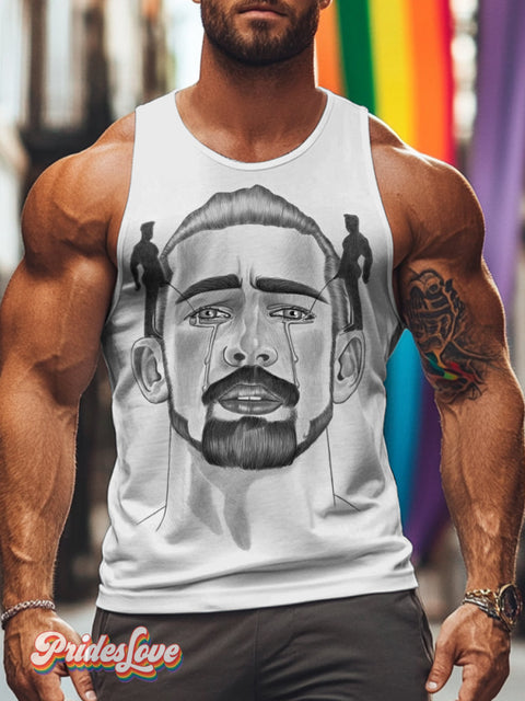 Men’s Retro Gay Face Silhouette Peeing LGBT Print Tank Top Multicolor / S