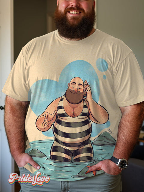 Men’s Retro Gay Fat Bald Beard Cute Lgbt Printed Casual T-Shirt