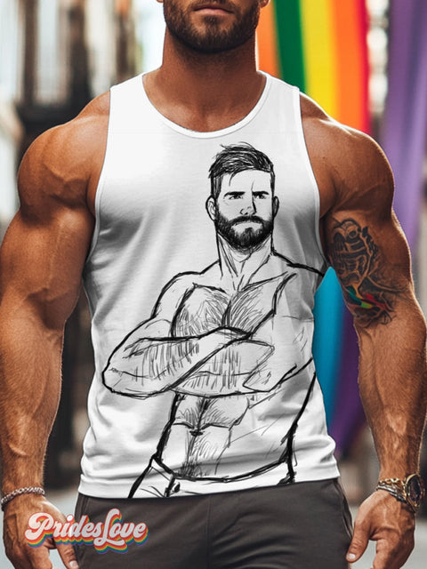 Men’s Retro Gay Fist Line Chest Hair LGBT Vest Multicolor / S