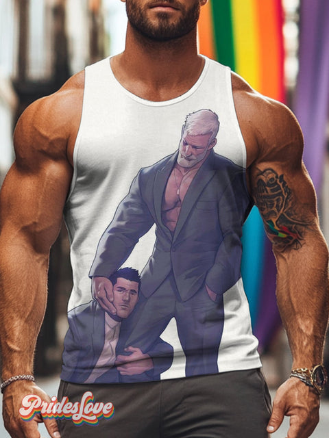 Men’s Retro Gay Hug Foot Suit LGBT Print Vest Multicolor / S