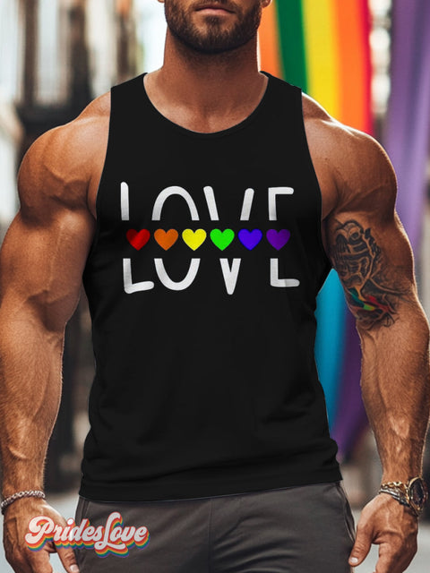 Men’s Retro Gay Love Slogan Love Heart LGBT Tank Top Multicolor / S