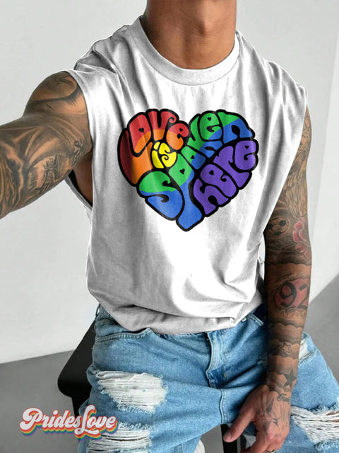 Men’s Retro Gay Love Slogan Stitching LGBT Wide Shoulder Vest Multicolor / S