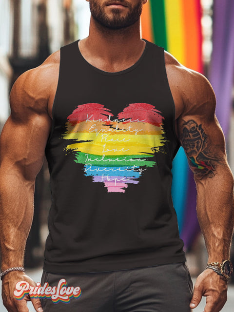 Men’s Retro Gay Love Stripes Rainbow Circular Slogan Font LGBT Vest Multicolor / S