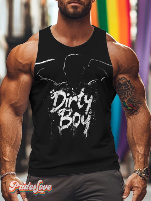 Men’s Retro Gay Man Showing Muscle Shadow Slogan Handwriting Font LGBT Print Leggings Vest Multicolor / S