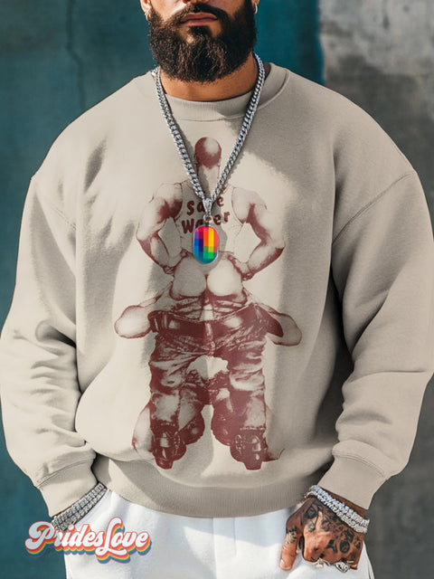Men’s Retro Gay Misalignment Suggestive Pants Off Lgbt Printed Casual Sweatshirt Multicolor / S