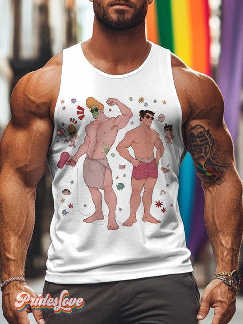 Men’s Retro Gay Muscle Blow Dryer Bath Towel LGBT Print Tank Top Multicolor / S