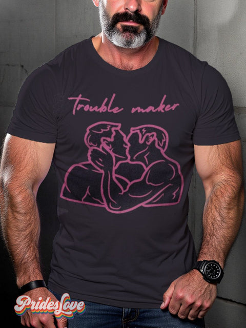 Men’s Retro Gay Muscle Handwritten Slogan Lgbt Printed T-Shirt Multicolor / S